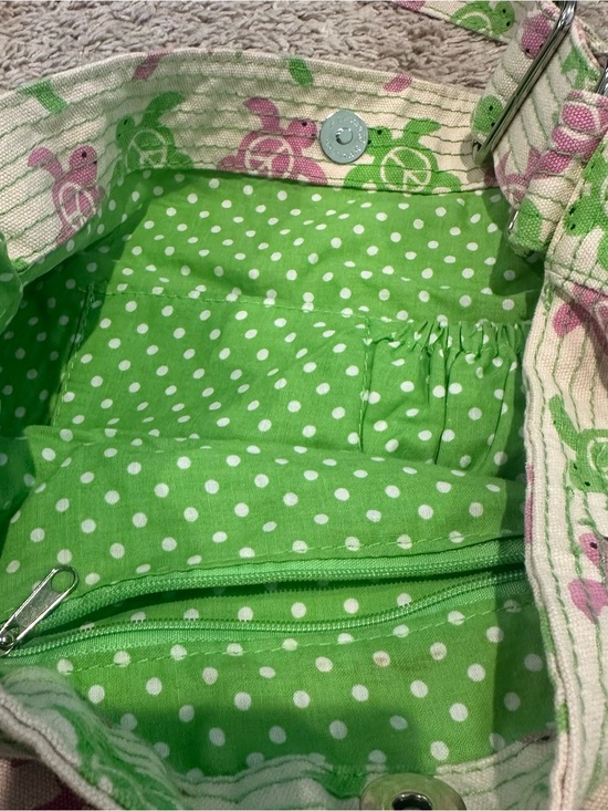 bungalow 360 Pink & Green Turtle Print Canvas Shoulder Bag